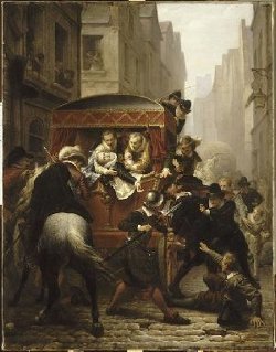 Le 14 mai 1610, rue de la Ferronnerie, Henri IV est poignardé à mort dans son carrosse par François Ravaillac. Durant deux heures, le pouvoir cherche à dissimuler sa mort, avant de se lancer dans une grande opération de communication politique dans tout le pays.
